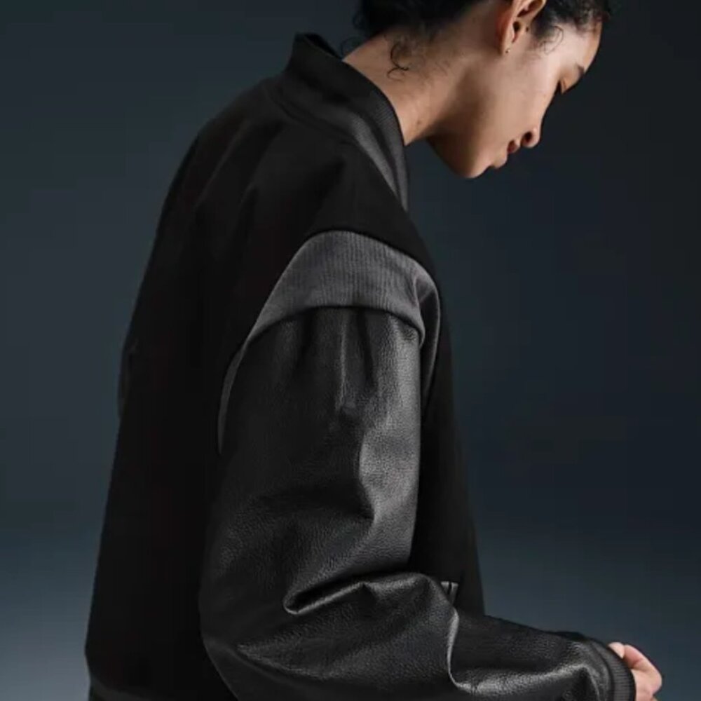 NWT New Nike Women's Destroyer Leather Bomber Jacket Coat Size Large L Black - Picture 4 of 6